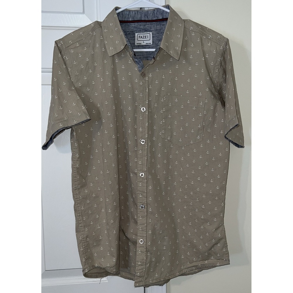 Shirt FAZE 1 Large Men's Short Sleeves Boat Anchor Print Chest 38 Length 27"